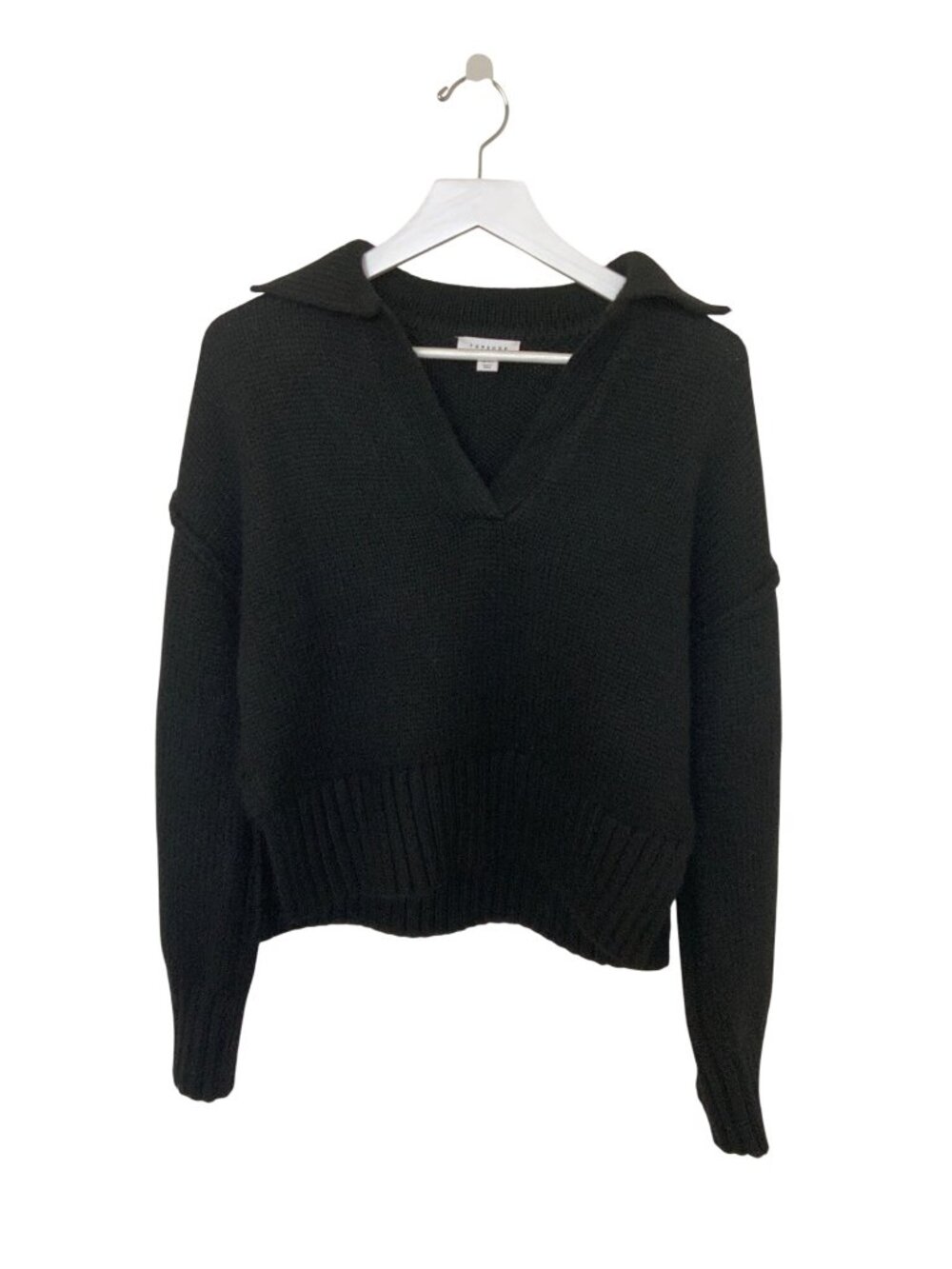 Topshop Black Collared V-Neck Sweater